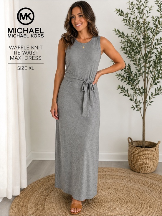 Michael Kors Dresses & Skirts - MICHAEL Michael Kors Gray Waffle Knit Sleeveless Tie Back Maxi Dress XL